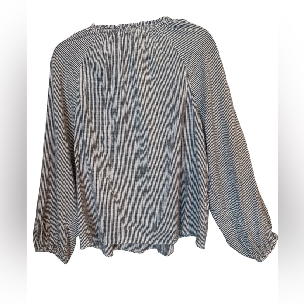 Old Navy Blue & White Striped Peasant Blouse Size Largr Boho Off Shoulder Top - Picture 5 of 8